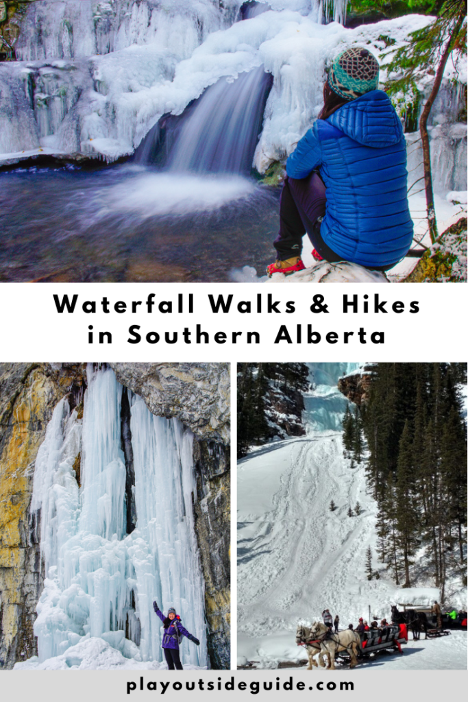 Waterfall walks and hikes in Southern Alberta pinterest pin