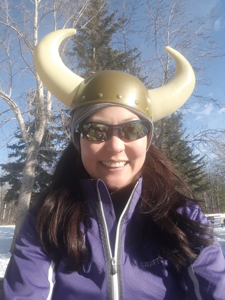 Ready for the Birkebeiner, Viking helmet and all