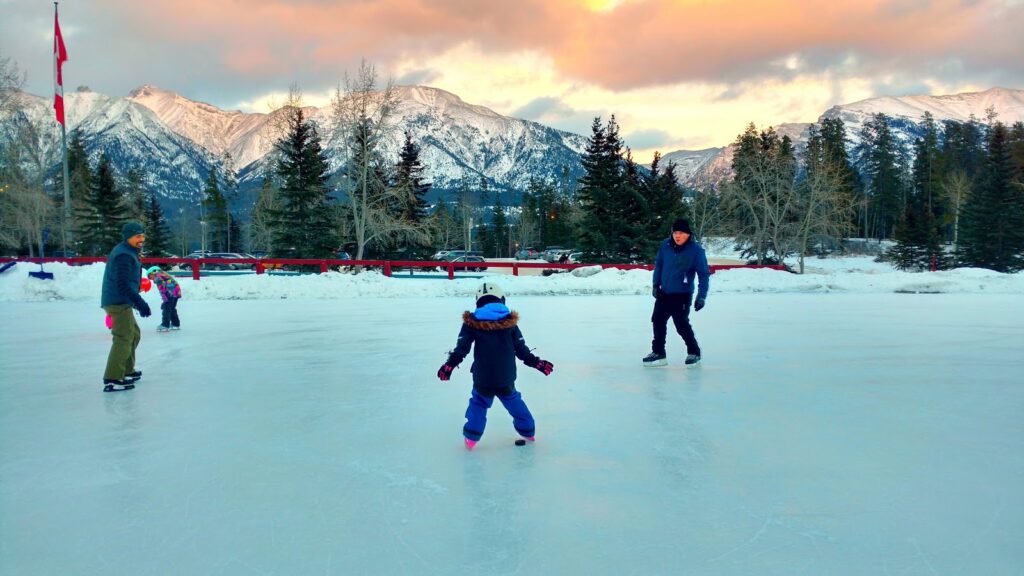 sunset-ice-skating-canmore-nordic-centre