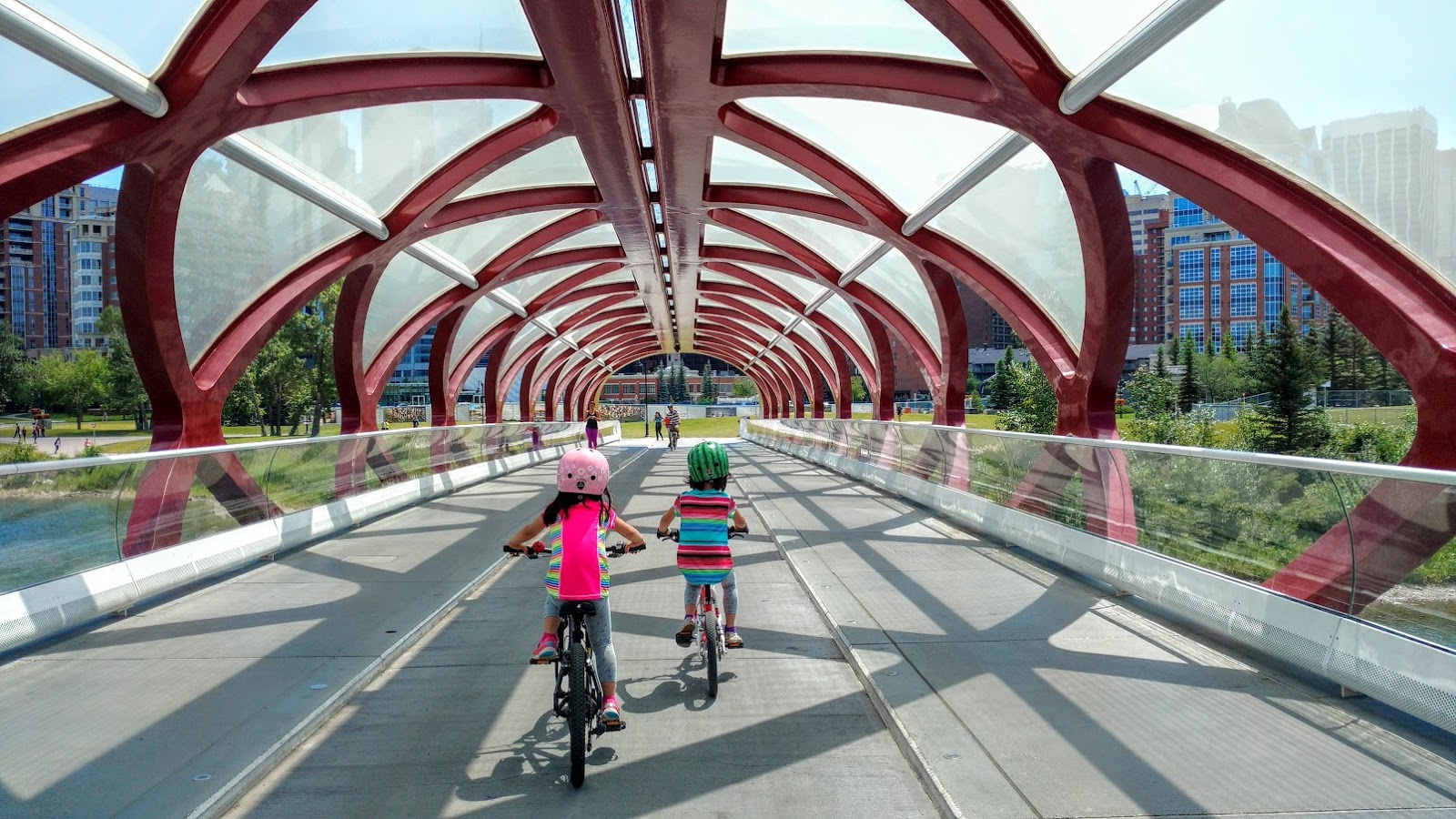 Biking across the Peace Bridge, Calgary