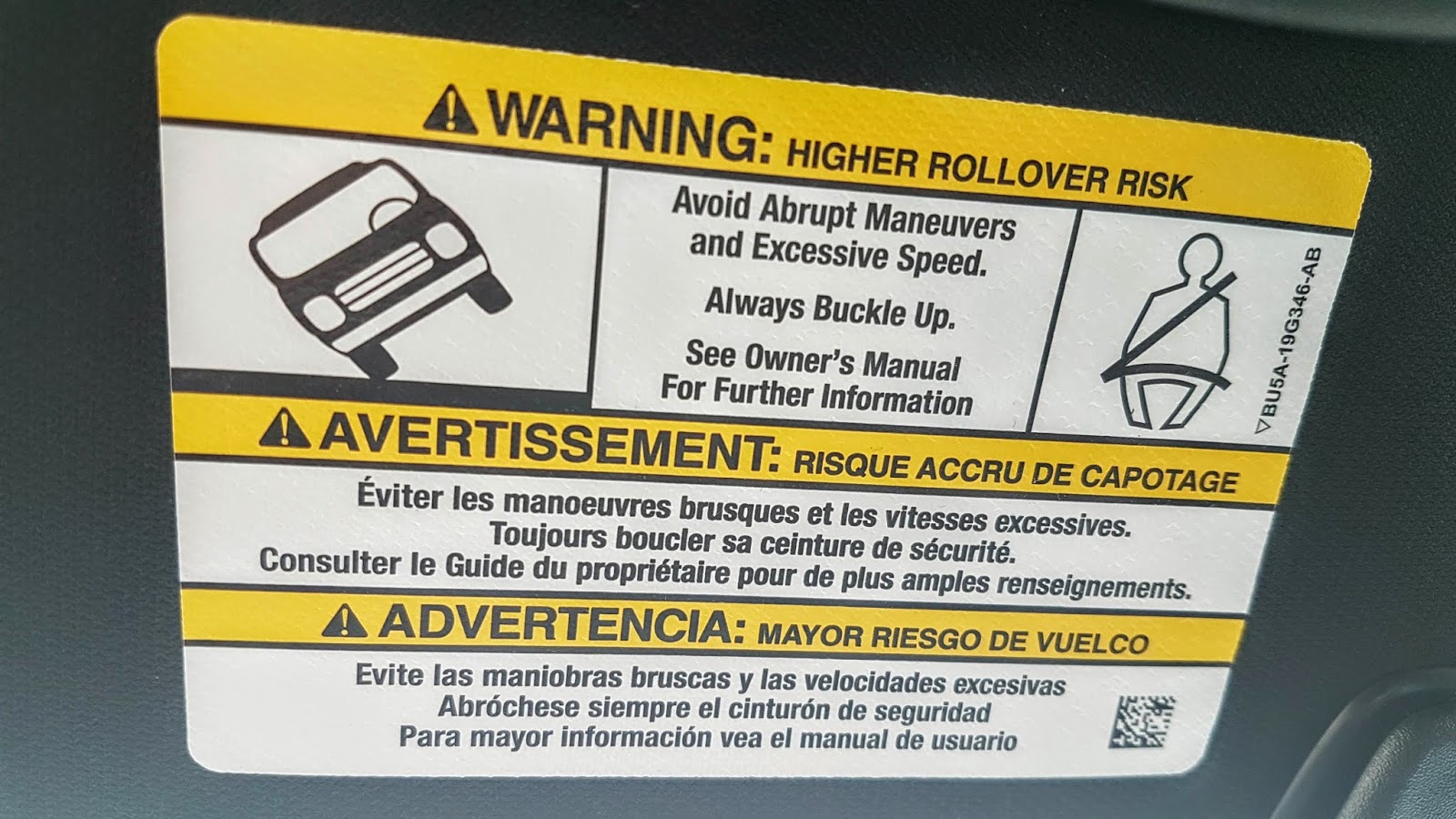 Higher rollover risk warning in SUV