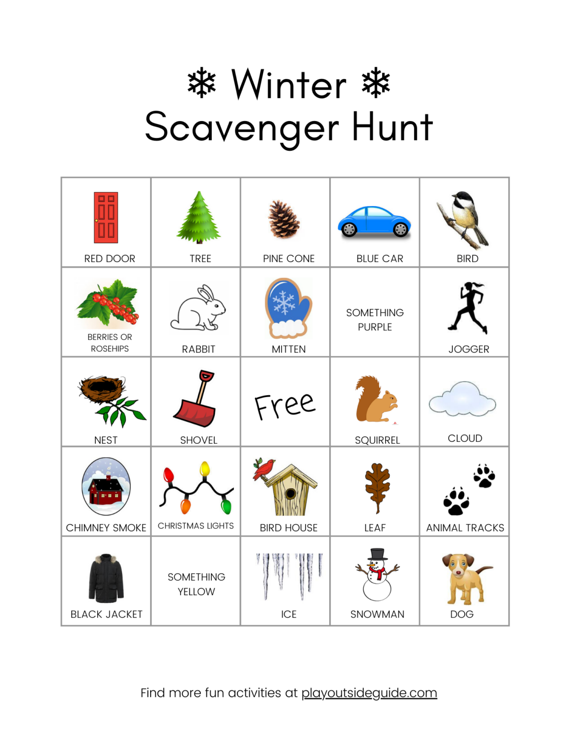 Winter Scavenger Hunt Play Outside Guide